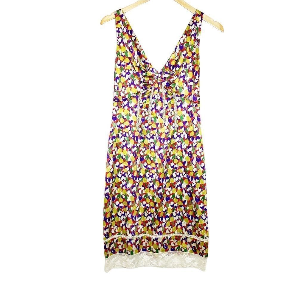 ROBERTO CAVALLI | Multicolored Printed Silk Lace Insert Sleeveless Dress